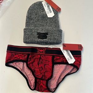 SOLDNWT Nasty Pig brief and beanie SOLD